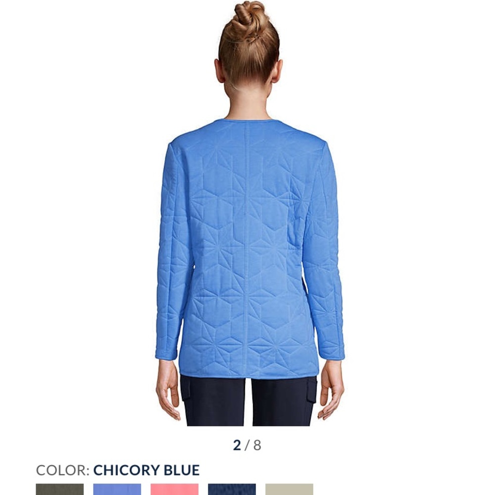 Lands’ End Bright Blue Quilted Insulated Jacket Snaps Barn Jacket - Picture 3 of 14